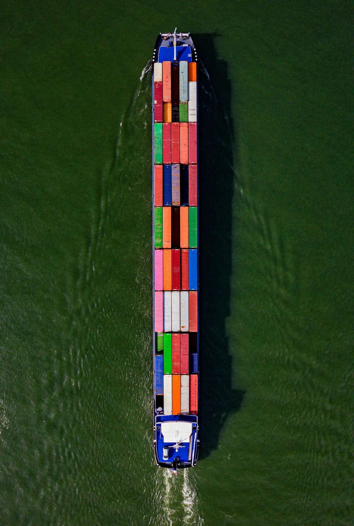Aerial view of container ship — ocean freight and international supply chain services from Huntsville, Alabama